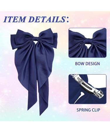 Navy Blue Bow Clips for Women Satin Hair Bow for French Long Tail Elegant and Cute Big Bows for Hair About Solid Soft Hair Accessories Birthday Wedding Party Gifts - Buy Online on SooperMarket.com