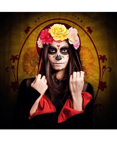 Halloween Temporary Face Tattoos - Day of the Dead Headband & Costume Tattoos Set - Buy Online on SooperMarket.com