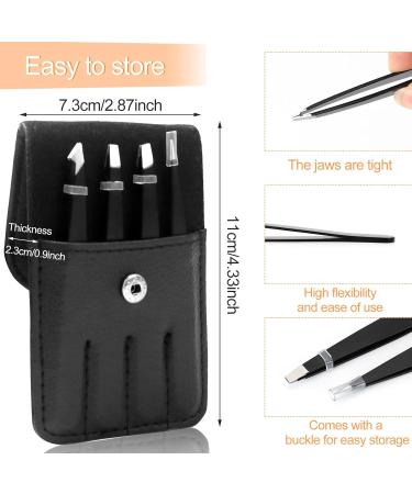 Sularpek 4-Piece Professional Stainless Steel Eyebrow Tweezers Set with Leather Case - Ideal for Ingrown Hair, Eyebrow Plucking, and Facial Hair Removal - Women & Men - Buy Online on SooperMarket.com
