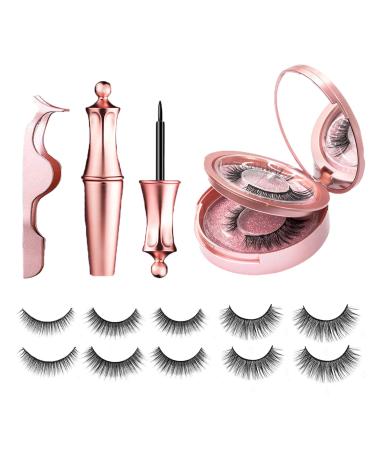 5 Pairs Magnetic Eyelashes and Eyeliner Kit, Lanvier Reusable 3D Magnetic False Lashes Extension No Glue Needed - Black
