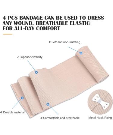 4Pcs Elastic Bandages Wrap for Hand & Leg Compression - Sports Training Supplies with Metal Clips Beige (10cm x 4.5m - Buy Online on SooperMarket.com