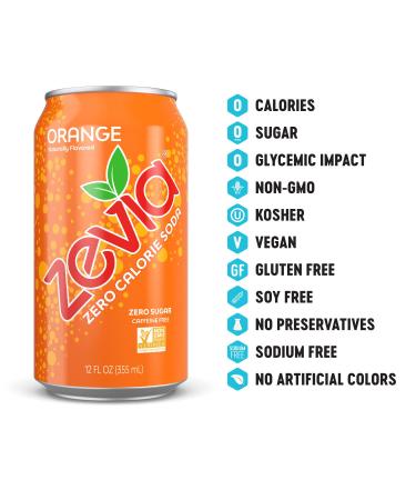 Zevia Zero Calorie Soda Orange 12oz Cans (Pack of 24) - Refreshing Orange Flavor, Sugar-Free Drink Option - Buy Online on SooperMarket.com