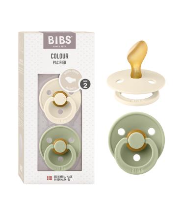 BIBS COLOUR Schnuller 2-pack BPA-free pacifier jaw-friendly shape.Natural rubber/latex made in Denmark.6-18 months (2 Pack) Ivory / Sage 6-18 months (2-pack) Ivory / Sage