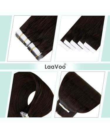 Laavoo Real Hair Extensions | Tape-In Dark Brown Remy Hair 55cm | 20pcs 50g #2 - Buy Online on SooperMarket.com