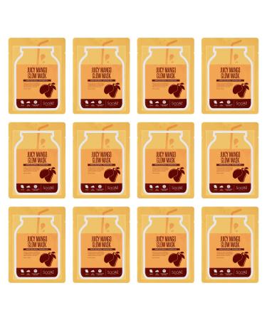 Soo'AE Juicy Mango Glow Sheet Mask 12 EA Hydrating and Nourishing Sheet Mask with Mango Juice Complex Korean skincare sheet mask