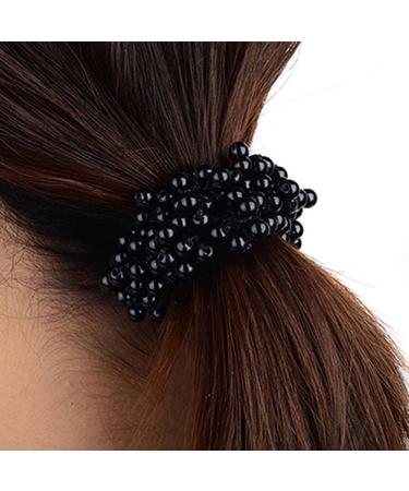 Women's Hair Scrunchies Ponytail Holder Faux Pearl Elastic Black 3 Pack