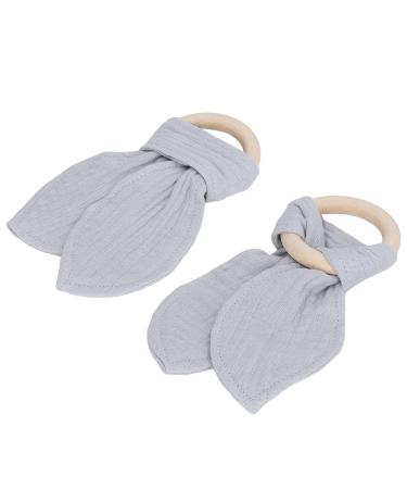 Baby Teething Wooden Ring - Bunny Ears Design Bite-Resistant Cotton Gauze Soothing Teether for Babies (Gray) | International Shipping - Buy Online on SooperMarket.com