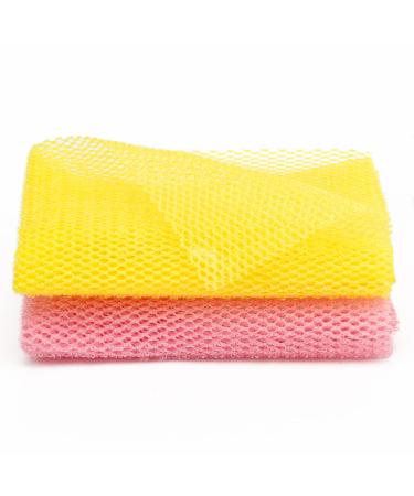 Windspeed 2Pcs African Body Exfoliating Net Long Deep Cleaning African Net Bathing Sponge Mesh Back Scrubber Skin Smoother for Women Men Shower/Stocking Stuffer(80x30cm) (Yellow+Pink)