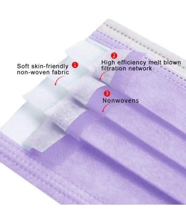 Adult Disposable Face Mask 3-Ply Mouth Cover Dust Safety Protection - Pack of 50 (Purple) - Buy Online on SooperMarket.com
