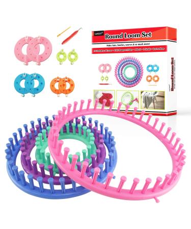 LAYOER Round Knitting Loom Set Pompom Ball Maker with Needle Hook Circle Hat Looms Round+Pompom maker