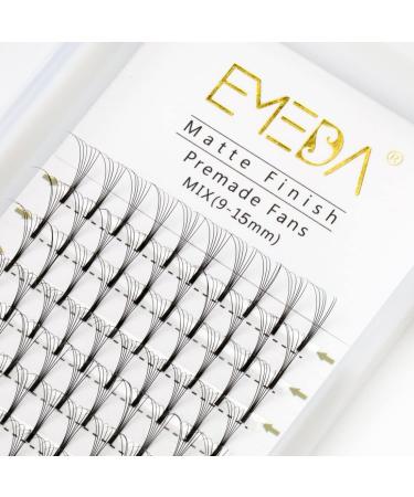 EMEDA Premade Fans Eyelash Extensions Mixed Tray 0.10 C D Curl 5D Premade Volume Eyelash Extensions Long Stem Pre Made Fanned Russian Volume Lash Extensions 5D .10 D Curl 9-15mm Mix Tray 5D-0.10-D 9-15 mm