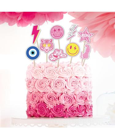 Whaline 40Pcs Preppy Pink Party Cupcake Toppers 10 Designs Paper Cake Decor Cute Cupcake Picks for Y2K Bachelorette Birthday Party Supplies Photo Booth Props - Buy Online on SooperMarket.com