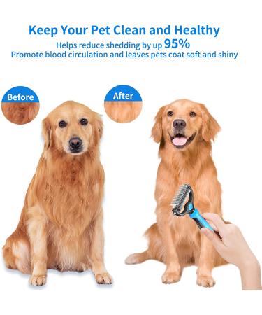 ChezMax Dog Deshedding Brush | Undercoat Rake & Dematting Comb for Dogs | Double Sided Shedding & Grooming Tool | Blue - Buy Online on SooperMarket.com