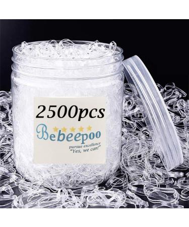 Clear Elastic Hair Bands,BEBEEPOO 2500pcs Mini Hair Rubber Bands with a Box, Soft Hair Elastics Ties Bands 2mm in Width and 30mm in Length-Hair Elastics - STRONG - REUSEABLE 2500-white