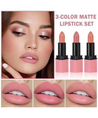 AWCCXMYM 3Pcs Matte Nude Lipstick Set - Long Lasting Waterproof Velvet Lip Stain for Women - Buy Online on SooperMarket.com