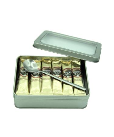NESCAF Gold Blend Coffee Sachets Individually Wrapped x 30 x 1.8g Sticks - Bundle with Refillable Silver Window Lid Tin and Latte Spoon for Home Travel or Desk