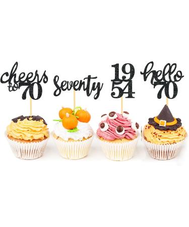 24 Pieces Glitter 70th Birthday Cupcake Toppers | 70th Birthday Decorations | 1954 Theme Party Accessories | Black Cake Decor - Buy Online on SooperMarket.com