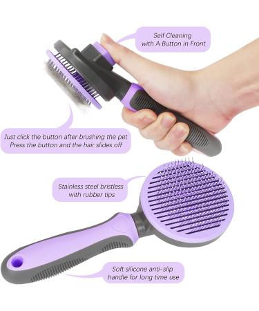 FYY Self Cleaning Dog and Cat Brush for Shedding - Pet Slicker Brush for Long or Short Haired Dogs and Cats - Grooming Supplies in Purple - Buy Online on SooperMarket.com