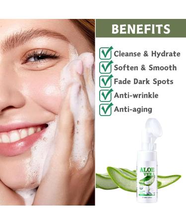 Trendyfave Aloe Vera Gel Foaming Cleanser Face Wash Natural Acne Face Wash Built-In Silicone Cleaning Brush For Acne Prone & Oily Skin Exfoliating Face Wash - Soothe Purify Facial Skin Care - Buy Online on SooperMarket.com
