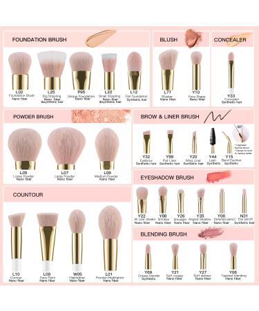 BEILI 30Pcs Professional Makeup Brush Set - Vegan Synthetic Kabuki Brushes for Face, Eyes, and Blush - Pearl White/Rose Gold - Buy Online on SooperMarket.com