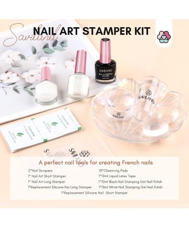 Saviland French Nails Stamp Kit - 10 Partly French Nail Stamps Gel Polishes Latex Band & Replaceable Head - Ideal for Stunning Nail Art - Buy Online on SooperMarket.com