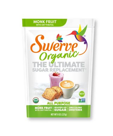 Swerve Organic Monk Fruit All-Purpose Granular Sugar Replacement Sweetener, 8 Ounce Bag (Pack of 2)