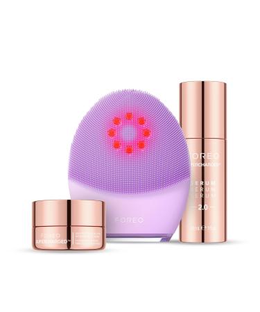 FOREO Firm & Clean Bundle - Luna 4 Plus Sensitive Facial Cleansing Brush + Supercharged SERUM 2.0 30ml + Hydrating Night Mask 15 ml - Near Infrared Light Therapy - Microcurrent Facial Device Set