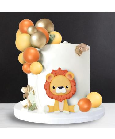 DRWATE Lion Cake Topper with Balls Cake Decorations for Wild Animals Themed Birthday Baby Shower Party Supplies (STYLE 4)