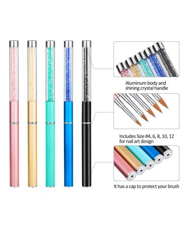 5 Piece Rhinestone Nail Brush Set with Metal Handle for Salon Quality 3D Nail Art - Sizes 4, 6, 8, 10, 12 - Buy Online on SooperMarket.com