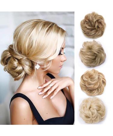 Scrunchy Scrunchie Bun Short Messy Hair Bun Donut Hair Updo Hairpiece Ribbon Ponytail Extensions -Dark Brown & Light Brown 35g 35 g Dark Brown & Light Brown