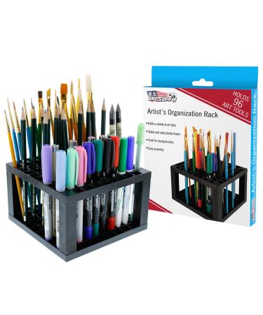 U.S. Art Supply 96 Hole Plastic Pencil & Brush Holder - Desk Stand Organizer Holding Rack for Pens, Paint Brushes, Colored Pencils, Markers 96-Hole Single Level