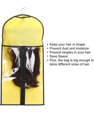 Wig Stand Hair Extension Storage Bag Portable Dustproof Hair Extension Holder with Zipper for Daily Travel Use (Yellow) - Buy Online on SooperMarket.com
