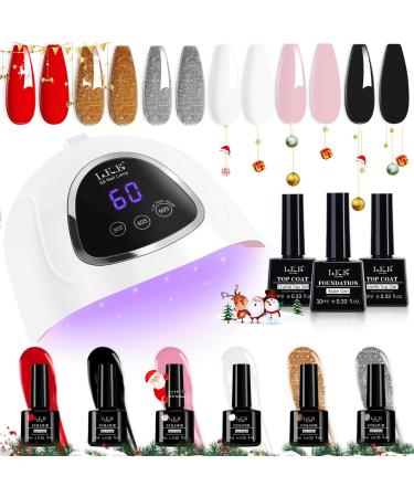 Gel Nail Polish Kit LKE Gel Nail Polish Starter Kit with 72W UV Lamps for Gel Nails 6 Colors of Classic Red Gel Nail Polish with Glossy & Matte Top and Base Coat Manicure DIY Gifts Set for Women Gold