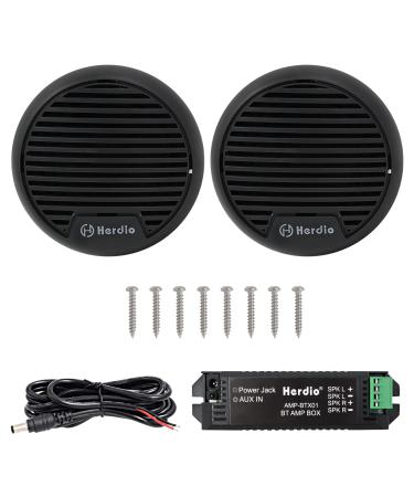 Herdio 3" inch Marine Bluetooth Speakers Boat Motorcycle Hot tub Stereo with Max Power 140 Watt (Black)