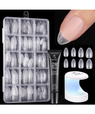 Bartbox almond nail tips and glue gel kit nail extension 300 pieces soft nail tips short nail tips set with mini UV nail lamp and 15 g Quick nail glue 1 ml (1 Pack) Short almond-clear