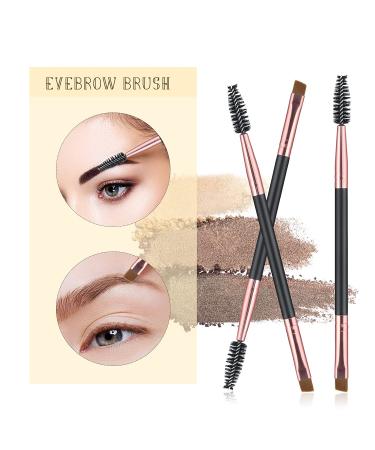 Premium Eyebrow Brush Set - 3 Spoolie & Angled Brushes for Powders, Waxes & Gels - Black - Buy Online on SooperMarket.com