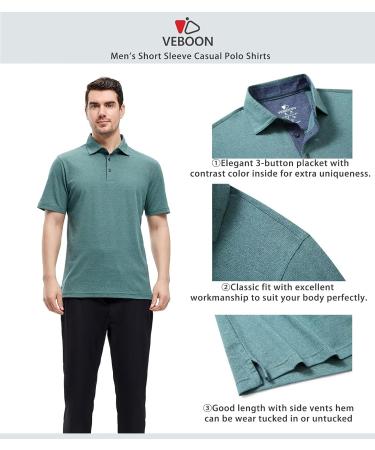 VEBOON Men's Short Sleeve Polo Shirt - Pine Green Heather, Large - Buy Online on SooperMarket.com