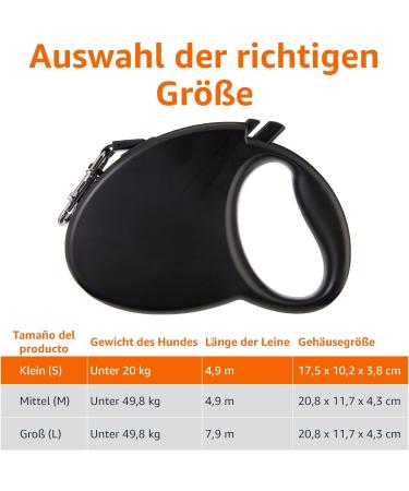 Amazon Basics Retractable Dog Leash - Small Black | Durable Ergonomic & Perfect for Travel - International Shipping Available - Buy Online on SooperMarket.com