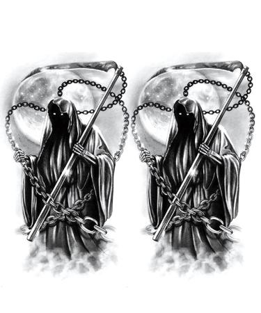 Oottati 2 Sheets Arm Leg Waterproof Fake Temporary Tattoos Sticker Old School Grim Reaper Death