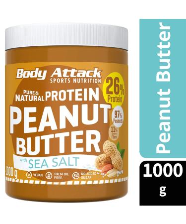 Body Attack Protein Peanut Butter 1kg - Vegan Natural Low Sugar 30% Protein Sea Salt - Healthy Snack Option - Buy Online on SooperMarket.com