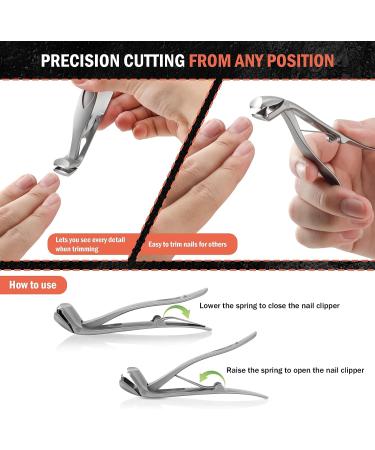 BEZOX Angled Head Nail Clippers for Seniors - Premium Steel Toenail Clipper for Thick Nails - Ergonomic Cutter Trimmer with Catcher - Men and Women - Silver - Buy Online on SooperMarket.com