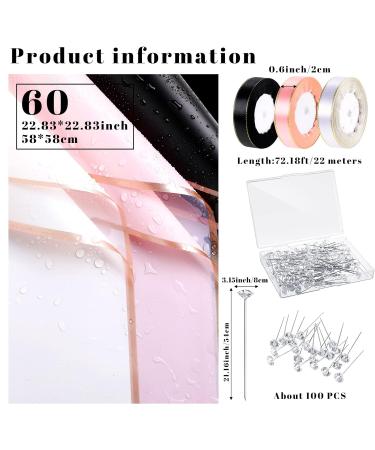 60 Sheets Waterproof Flower Wrapping Paper with Ribbons, Bouquet Pins - Ideal for Mother's Day, Valentine's Day, Weddings - 3 Colors Available - Buy Online on SooperMarket.com