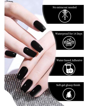 Kalolary 32PCS Waterproof Black Gel Nail Polish Strips | Adhesive Full Wrap Stickers with File and Stick | UV/LED Lamp Required - Buy Online on SooperMarket.com