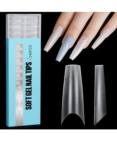 TOMICCA Long Coffin French Edge Nail Tips 240pcs Half Cover False Nail Tips Clear False Nails Acrylic Nail Tips Artificial Nails Tips for Acrylic Extensions Salon Nails 15 Sizes Half Cover-Long Coffin