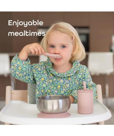 Beau Baby Stainless Steel Suction Bowl with Silicone Spoon - Pink | Baby Led Weaning Bowl for Toddlers & Kids - Buy Online on SooperMarket.com