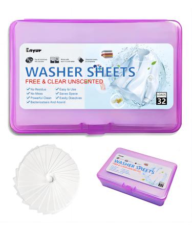 Unscented Travel Laundry Detergent Sheets/Concentrated Travel Laundry Soap/Travel Size Detergent Fragrance Free 32 Loads / 1 Pack 1 Count (Pack of 32)