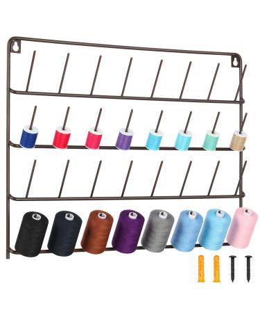 HAITARL 32-Spool Sewing Thread Rack  Wall-Mounted Metal Sewing Thread Holder with Hanging Tools  Metal Rack for Organize Sewing Thread  Embroidery-Suitable for Large Thread  Brown
