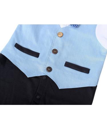 AmzBarley Baby Boys Gentleman's Tuxedo Romper Suit Blue | Long/Short Sleeve Dress Shirt Pants Vest Bowtie | Birthday Party Outfit | 3-6 Months - Buy Online on SooperMarket.com