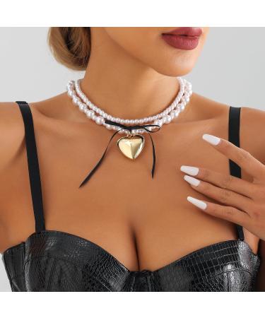 Oralgo's Elegant Pearl Necklace with Black Band - Adjustable Heart Loop for Weddings & Bridal Jewelry - Buy Online on SooperMarket.com