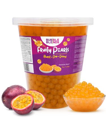 Bubble Blends Passion Fruit Popping Boba (1kg) - Boba Balls with Real Fruit Juice - 100% Fat-Free (Serves 10) - Boba Pearls for Bubble Tea Drink Sinkers or Dessert Toppings 1kg (Pack of 1)